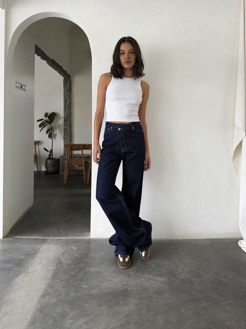 Crossover Wide-Leg – High-Waist Raw Denim Jeans Wide Leg CIZARO - Cizaro Jeans