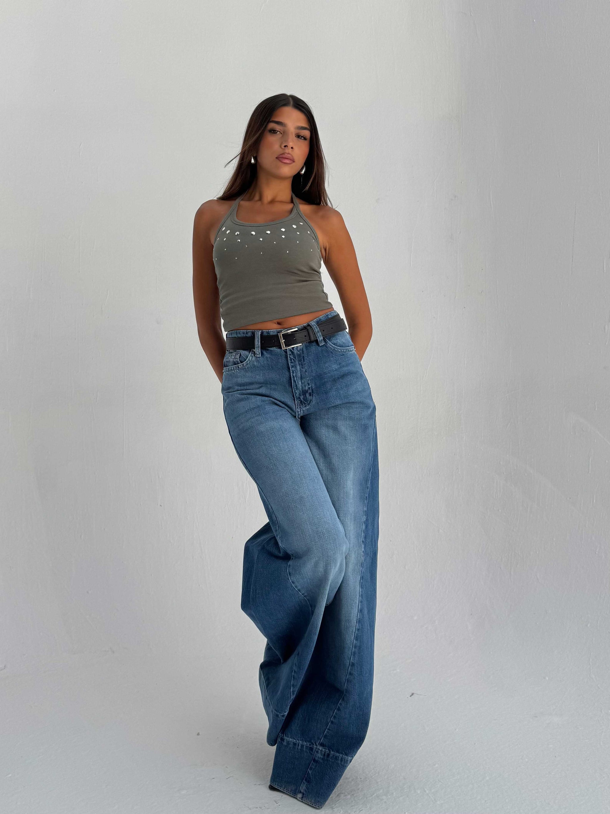 Extreme Wide Leg High Waist – Mid Acid Blue Jeans Extreme Wide Leg CIZARO - Cizaro Jeans