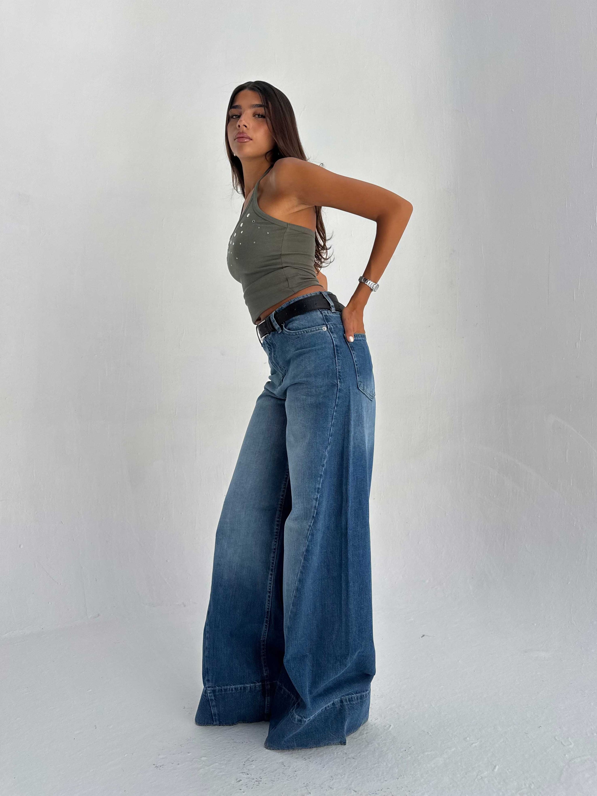 Extreme Wide Leg High Waist – Mid Acid Blue Jeans Extreme Wide Leg CIZARO - Cizaro Jeans