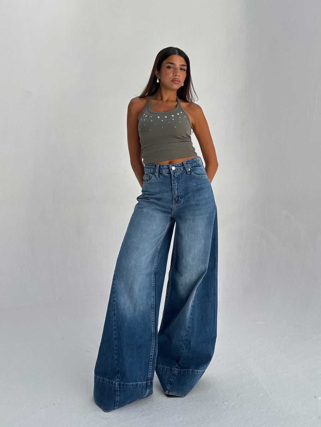 Extreme Wide Leg High Waist – Mid Acid Blue Jeans