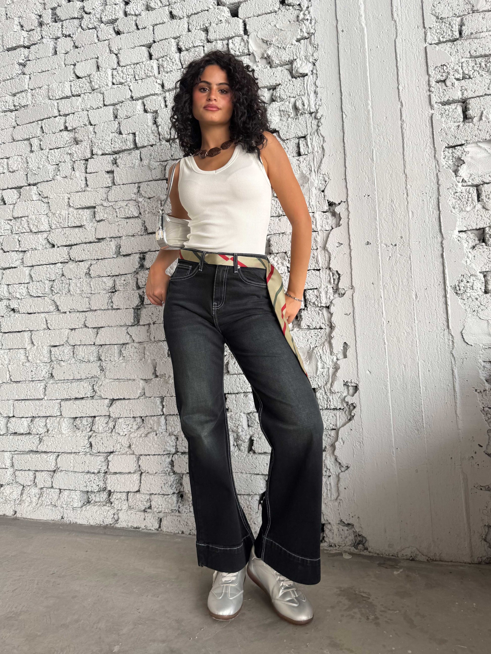 Wide leg High waist washed Black jeans Wide-Leg CIZARO - Cizaro Jeans