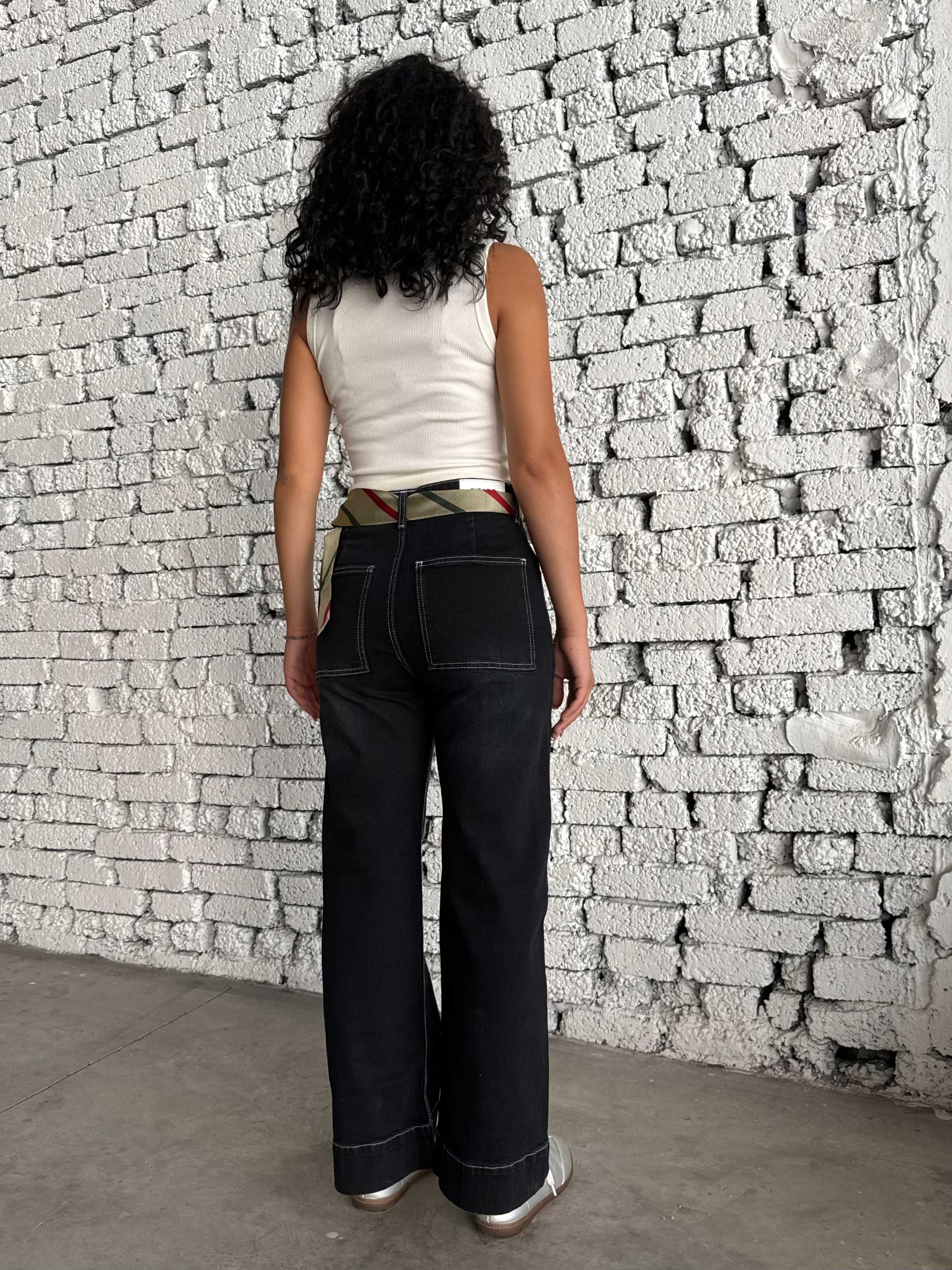 Wide leg High waist washed Black jeans Wide-Leg CIZARO - Cizaro Jeans