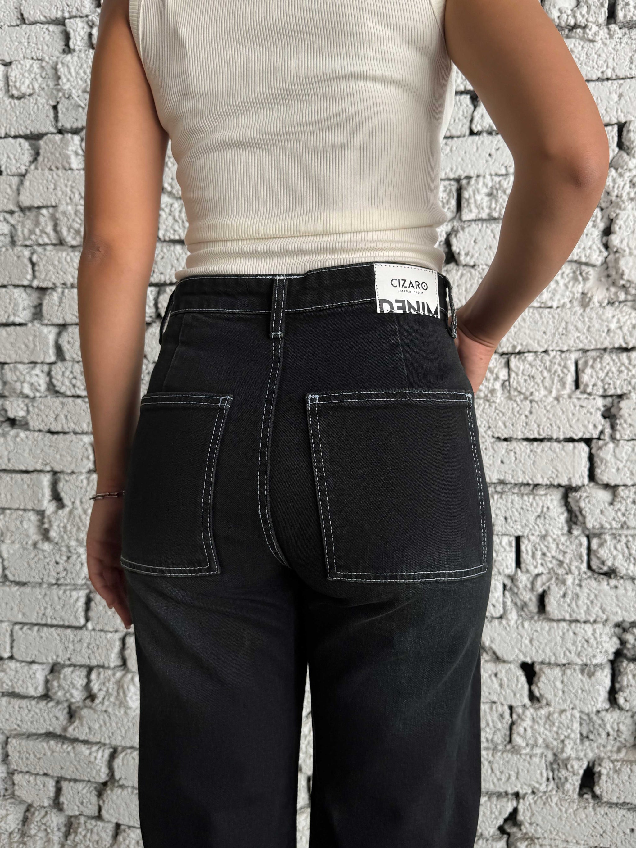 Wide leg High waist washed Black jeans Wide-Leg CIZARO - Cizaro Jeans