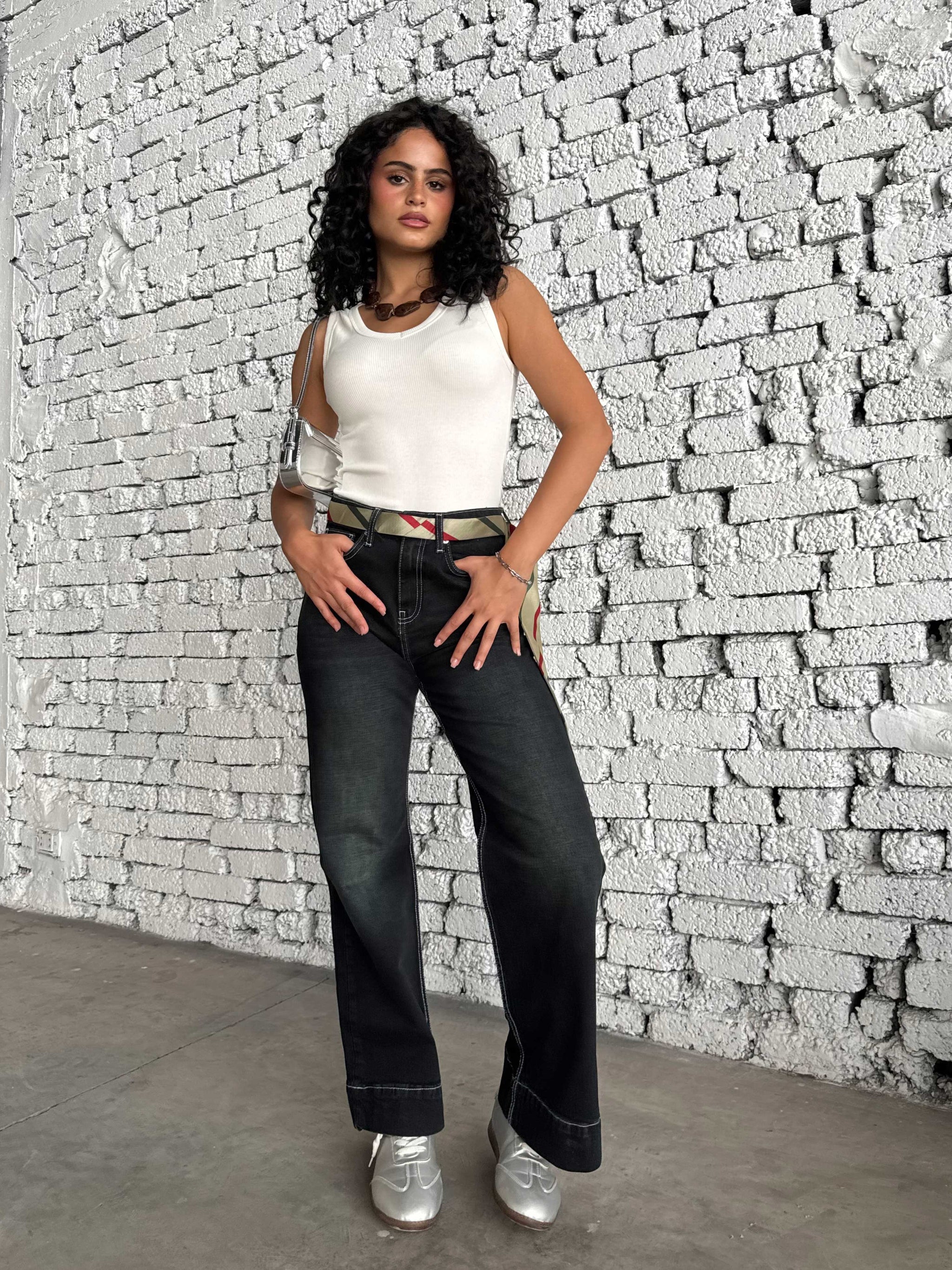 Wide leg High waist washed Black jeans Wide-Leg CIZARO - Cizaro Jeans