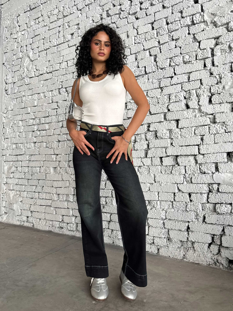 Wide leg High waist washed Black jeans Wide- leg CIZARO - Cizaro Jeans