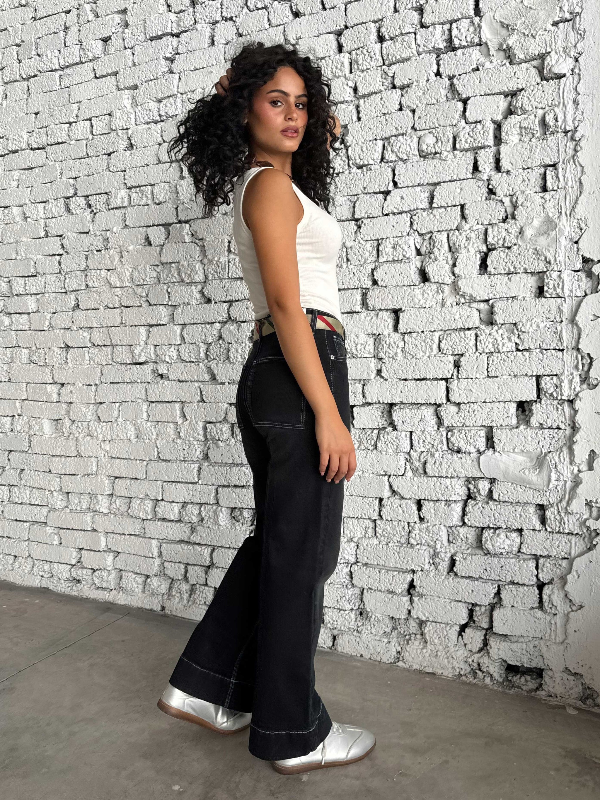 Wide leg High waist washed Black jeans Wide-Leg CIZARO - Cizaro Jeans