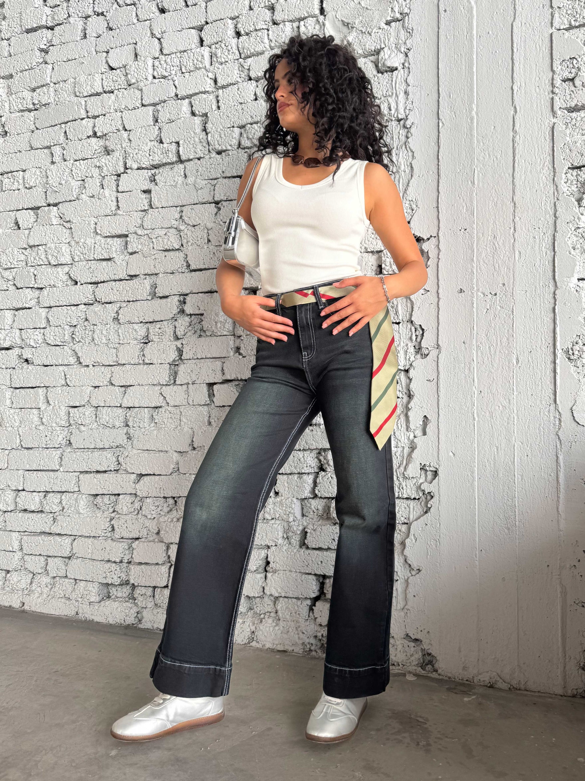 Wide leg High waist washed Black jeans Wide-Leg CIZARO - Cizaro Jeans