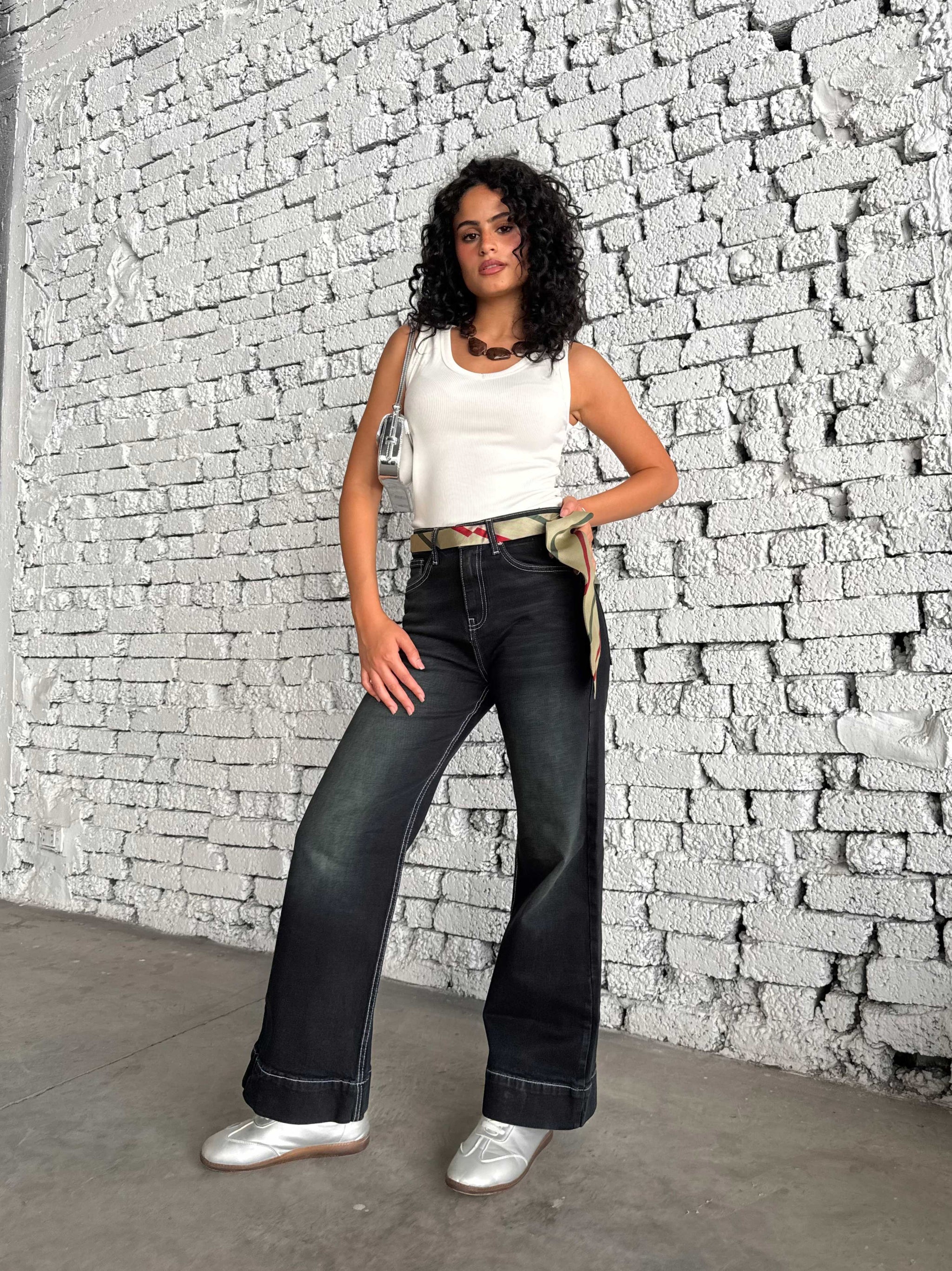 Wide leg High waist washed Black jeans Wide-Leg CIZARO - Cizaro Jeans