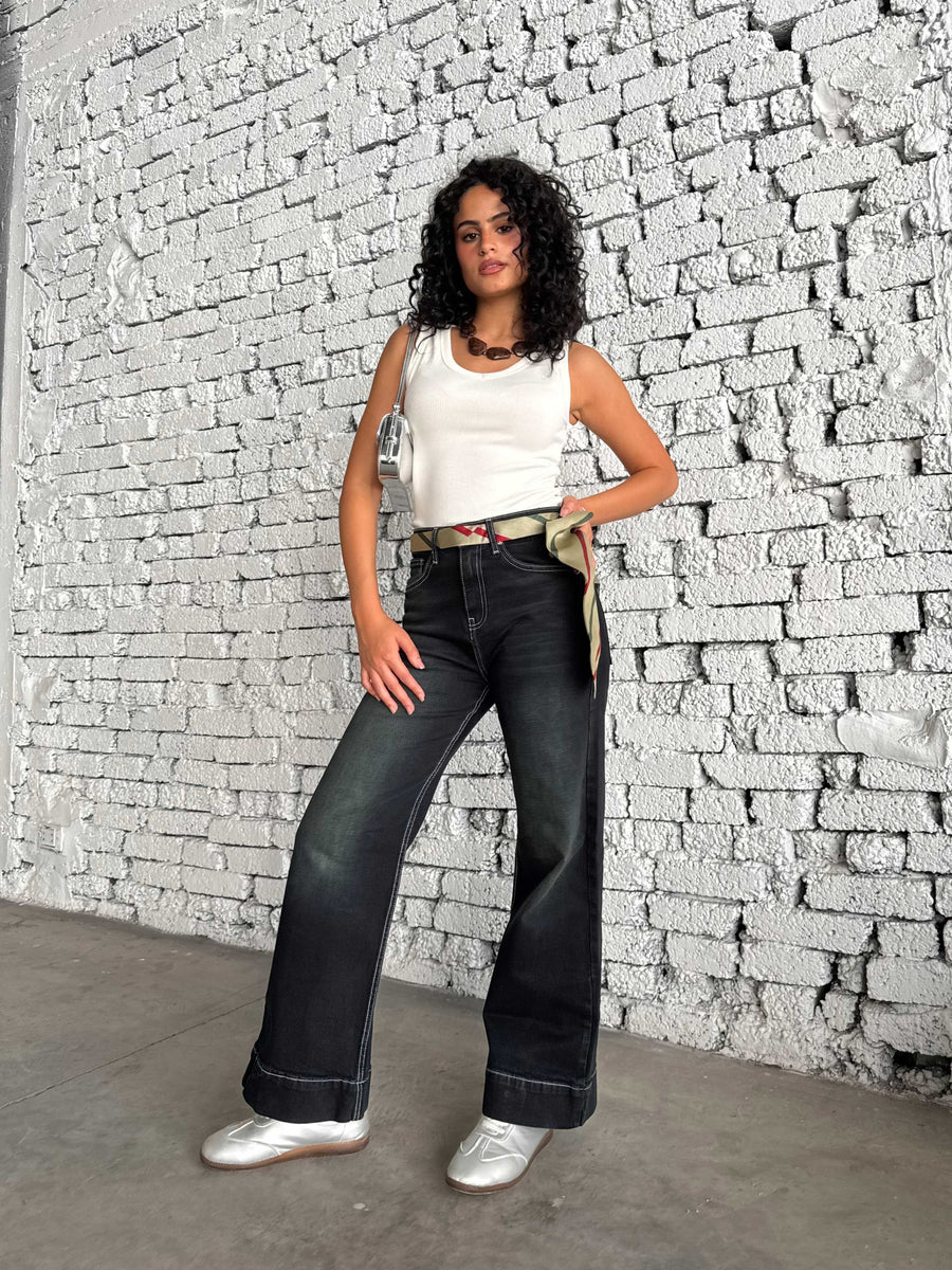 Wide leg High waist washed Black jeans Wide- leg CIZARO - Cizaro Jeans