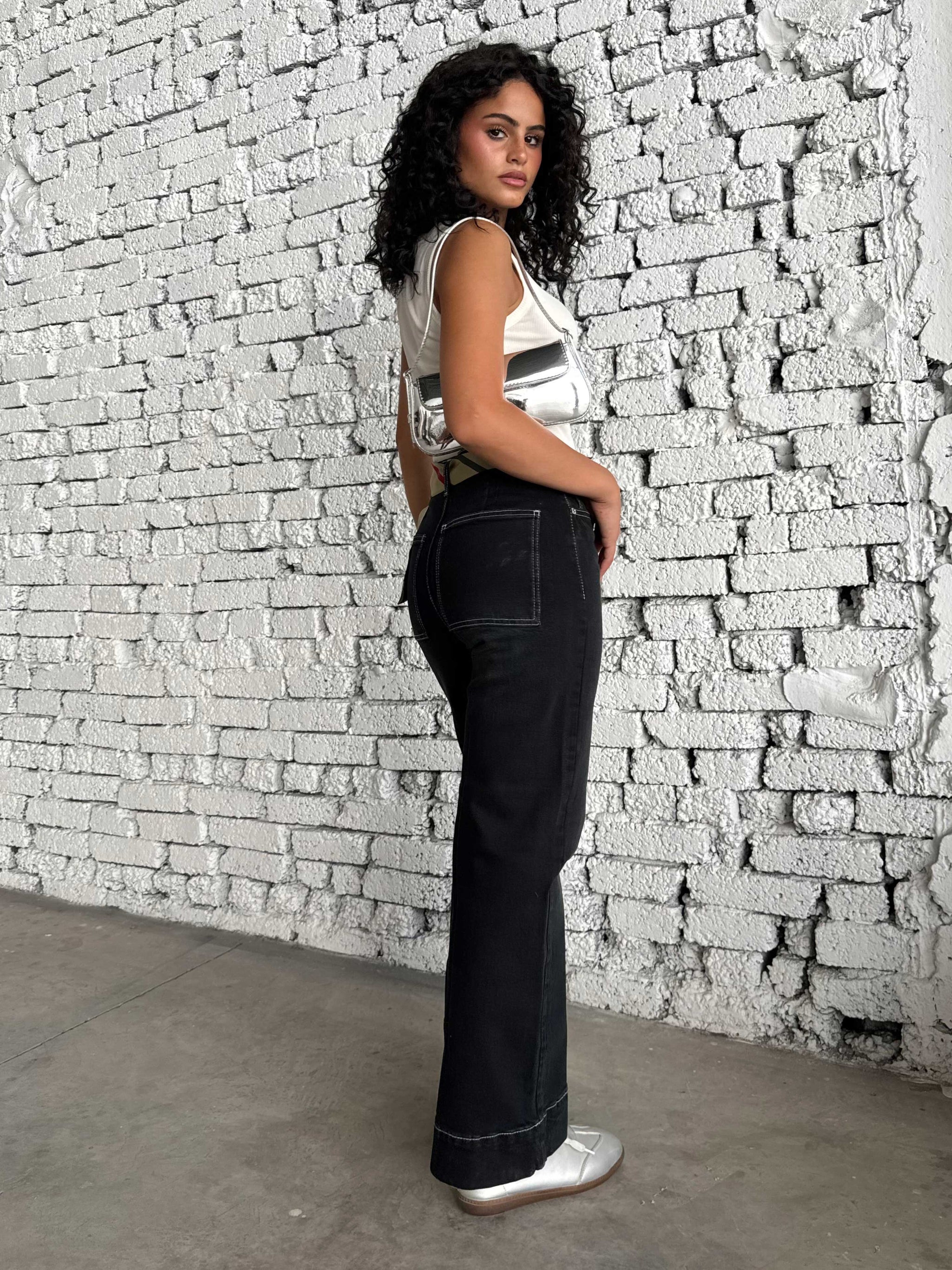 Wide leg High waist washed Black jeans Wide-Leg CIZARO - Cizaro Jeans