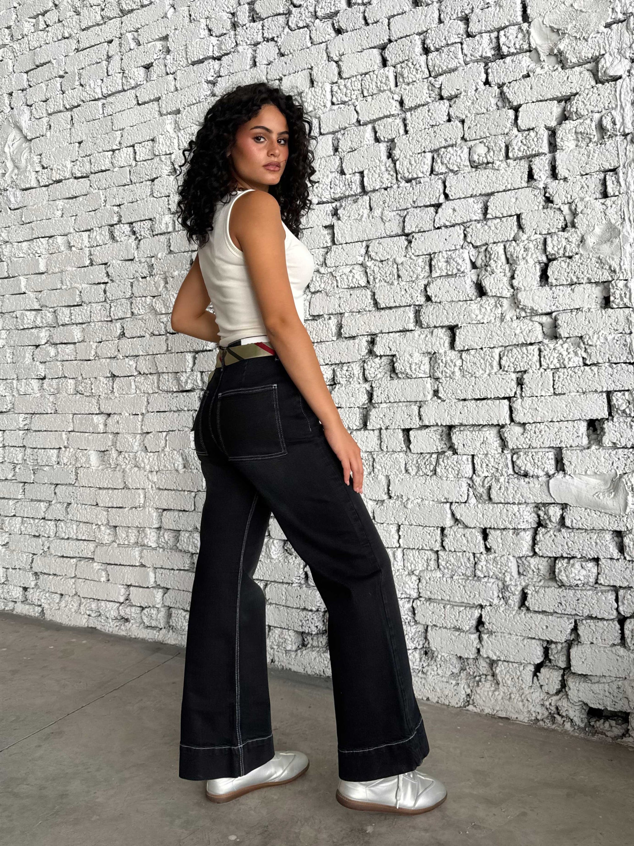Wide leg High waist washed Black jeans Wide-Leg CIZARO - Cizaro Jeans