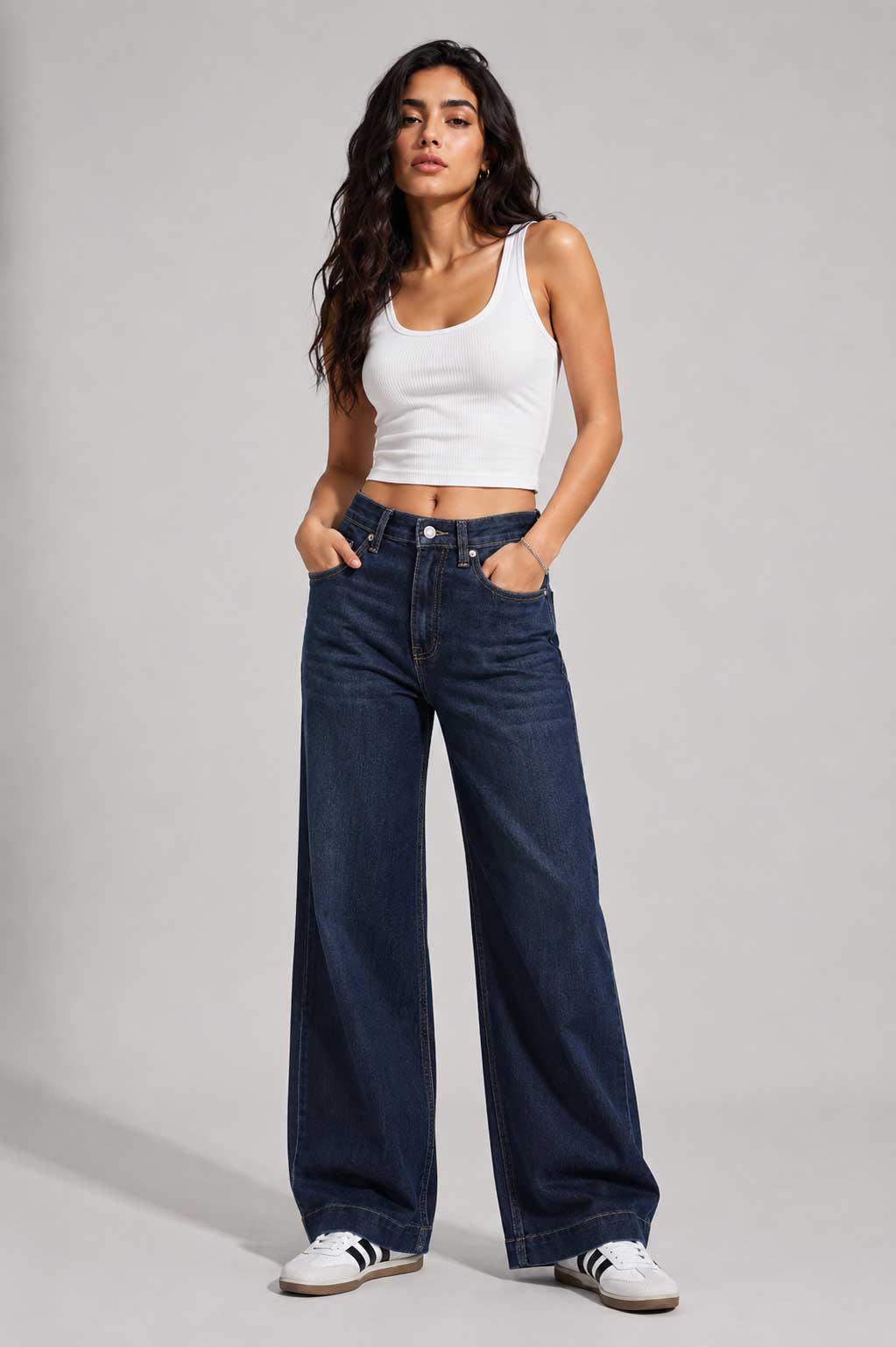 Wide Leg High Waist – Deep Ocean Blue Jeans Wide-leg CIZARO - Cizaro Jeans