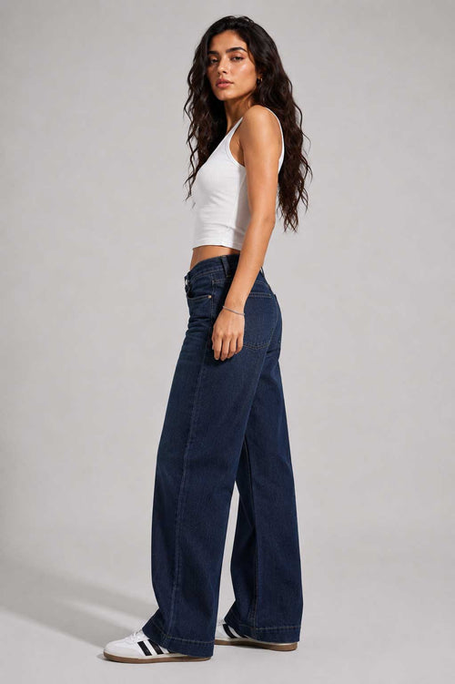 Wide Leg High Waist – Deep Ocean Blue Jeans