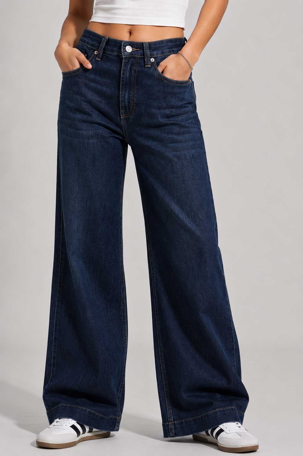 Wide Leg High Waist – Deep Ocean Blue Jeans Wide-leg CIZARO - Cizaro Jeans