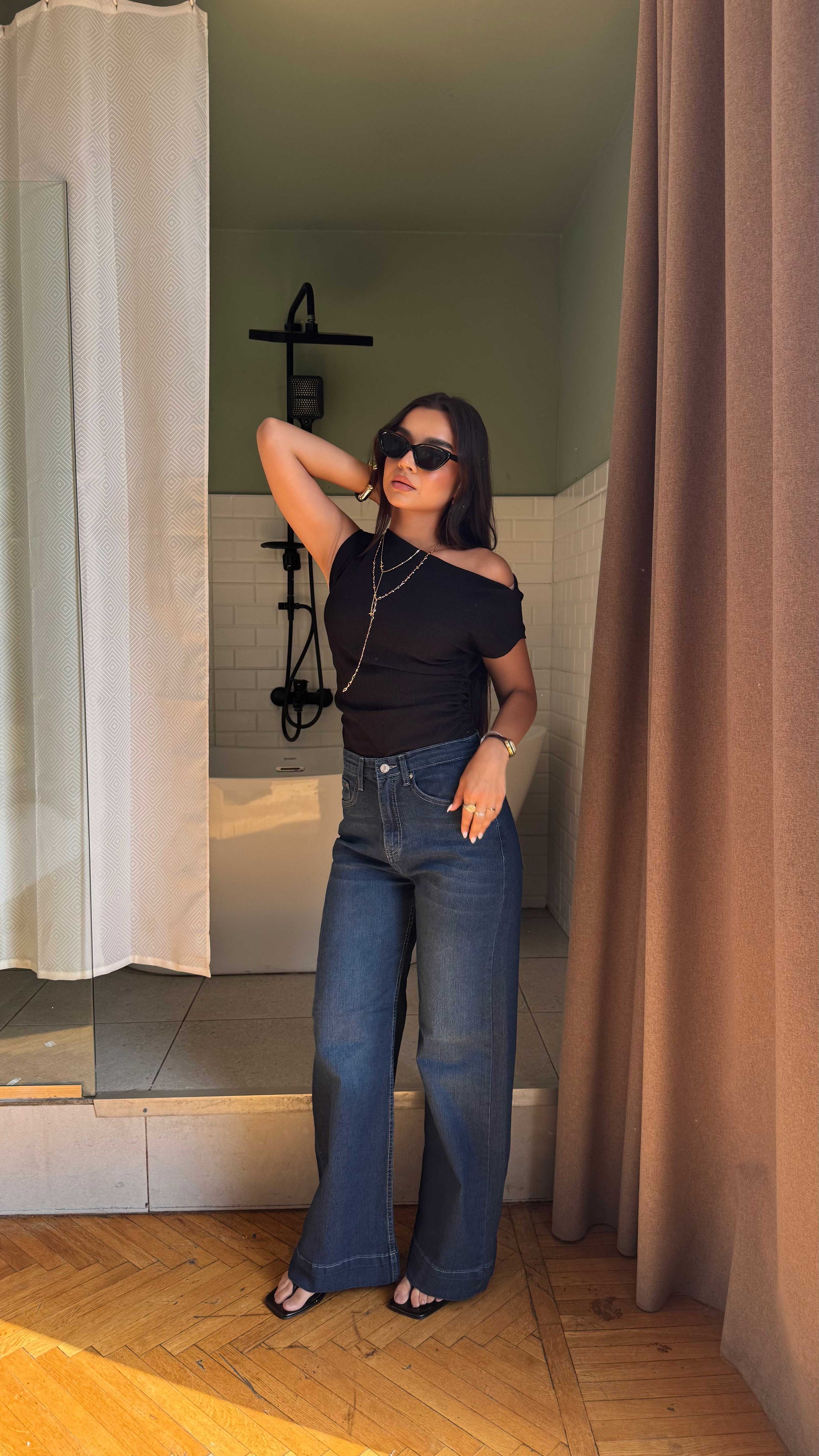 Wide Leg - high waisted - dark vintage Green jeans