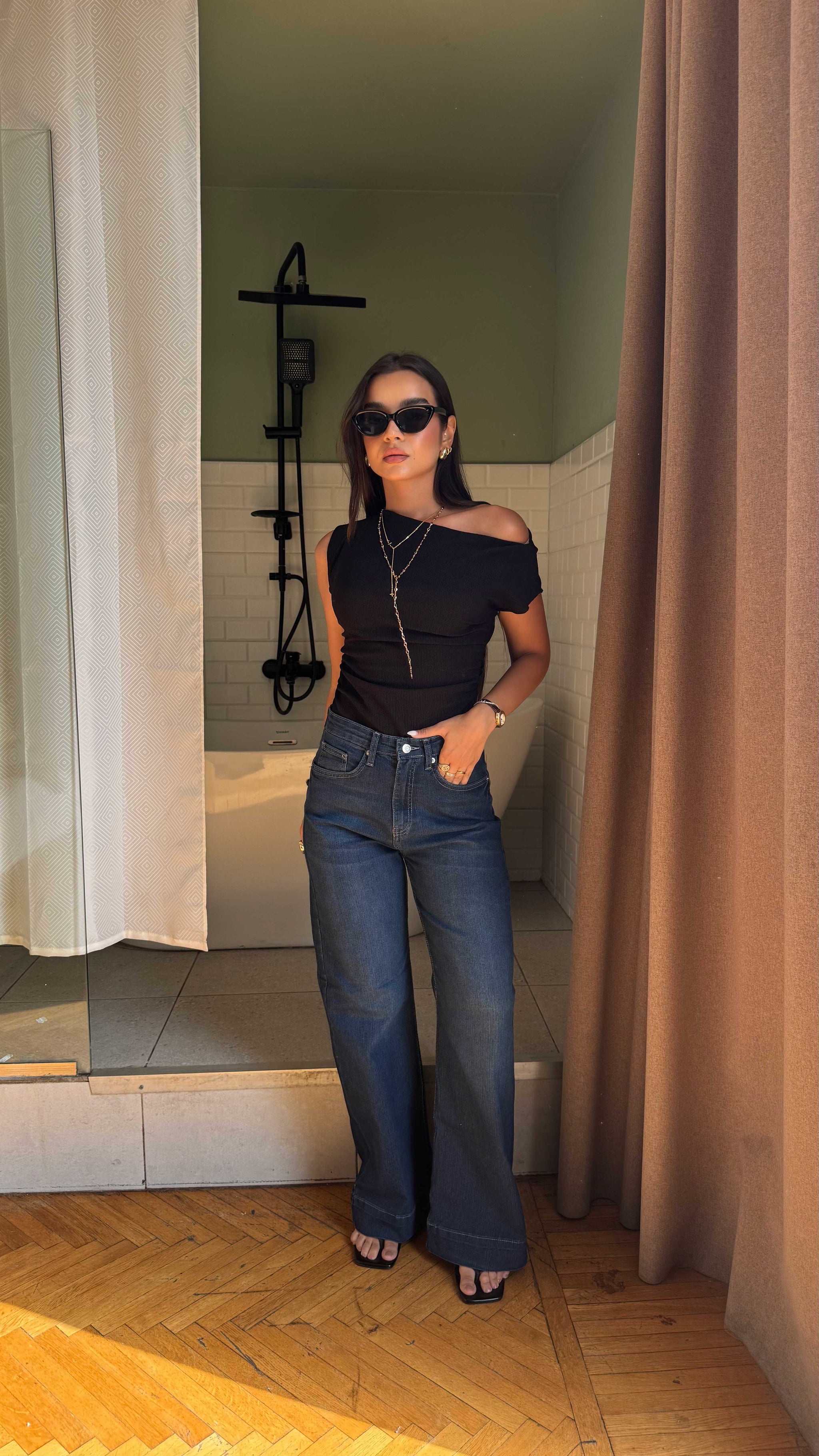 Wide Leg - high waisted - dark vintage Green jeans