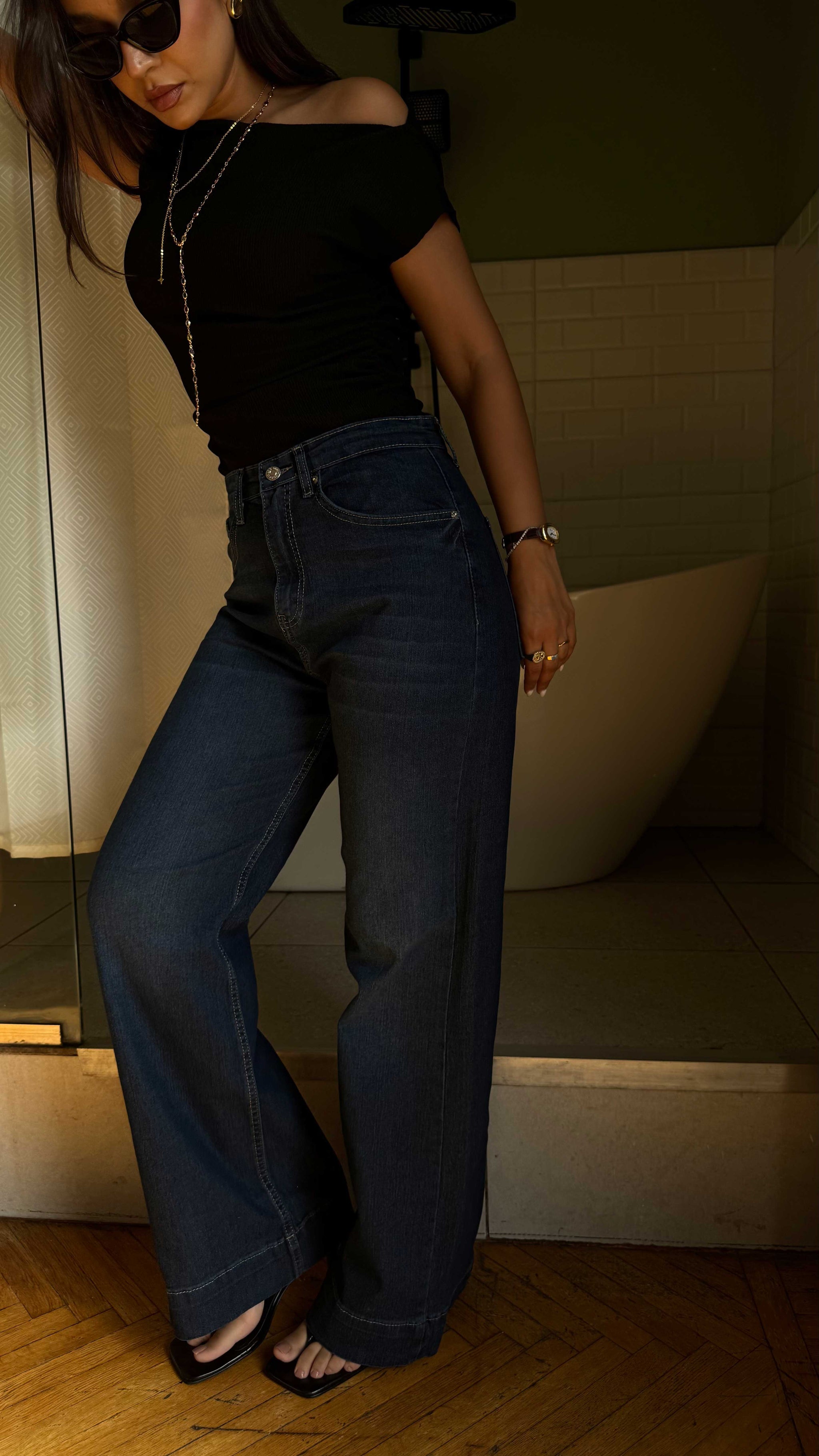 Wide Leg - high waisted - dark vintage Green jeans
