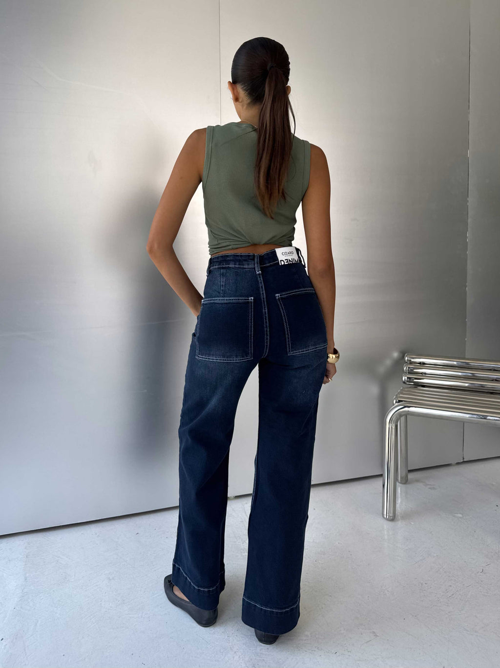 Wide-Leg High-Waist Deep Indigo Jeans