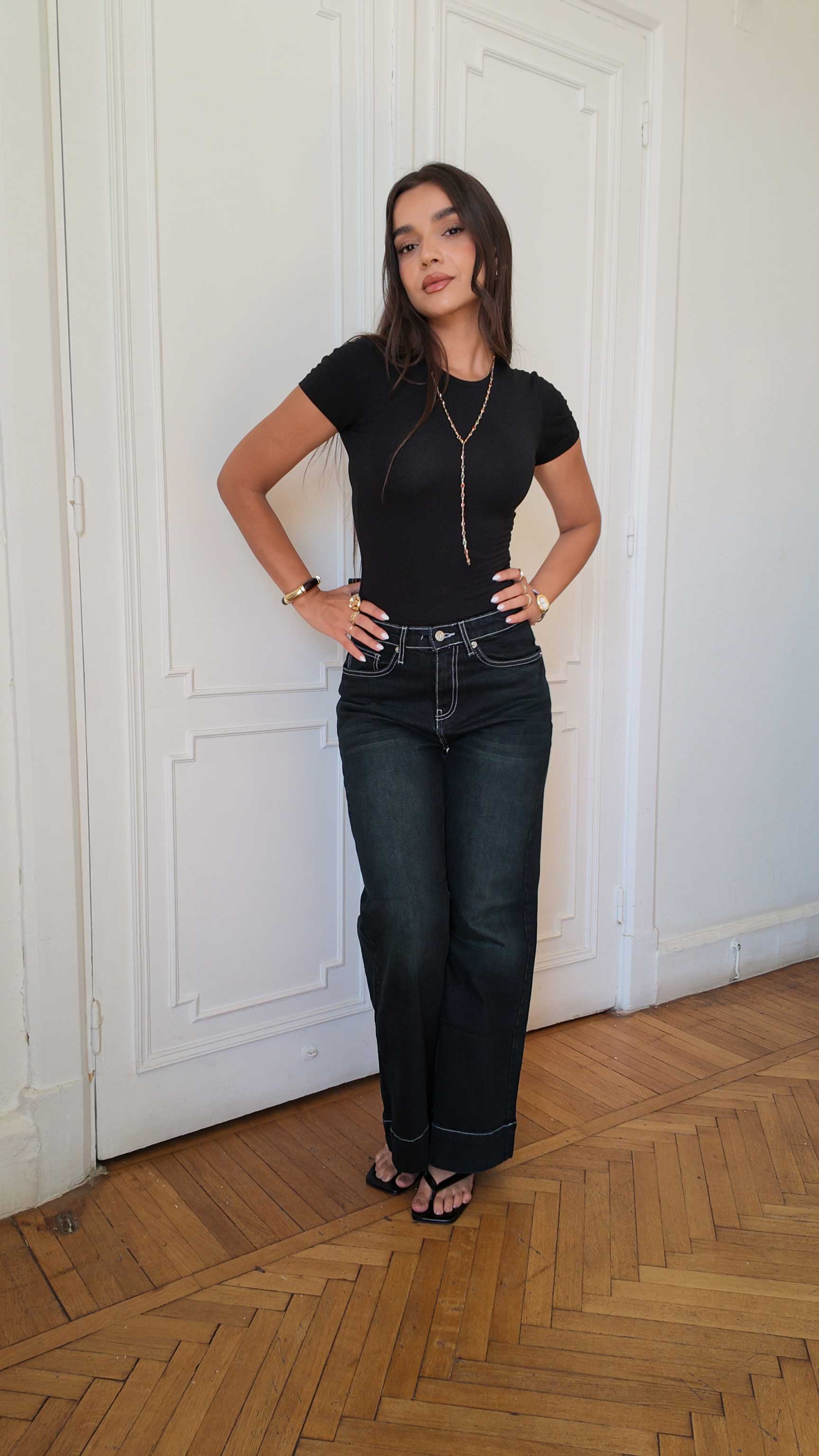 Outlined Wide leg - mid waisted charcoal black