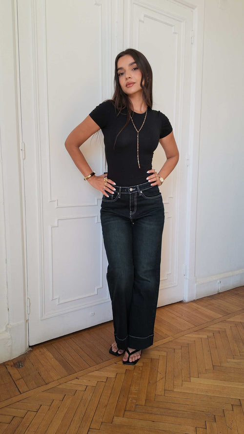 Outlined Wide leg - mid waisted charcoal black