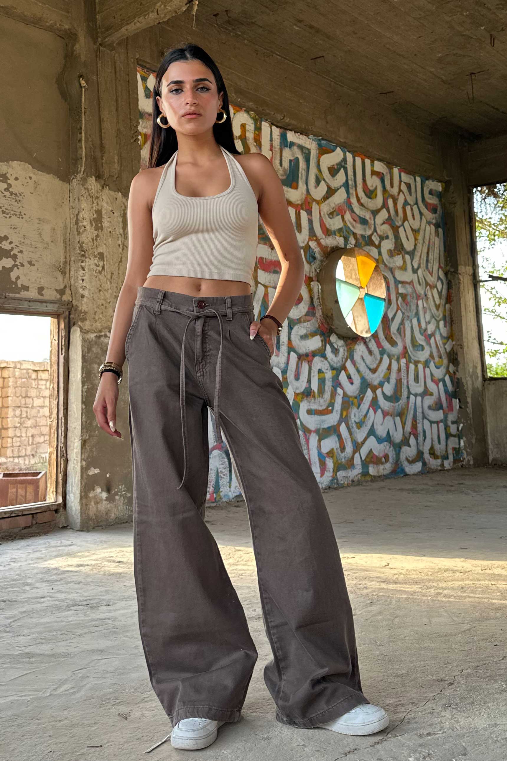 Wide Leg – Mid Rise Dark Brown Jeans Wide-Leg CIZARO - Cizaro Jeans