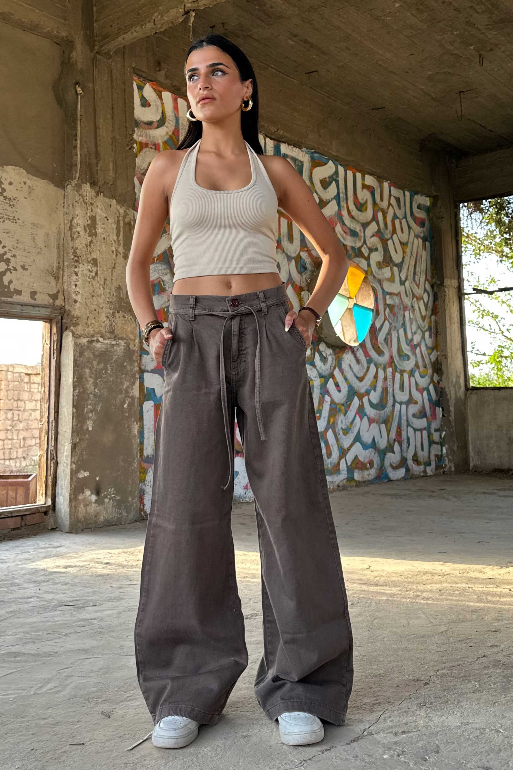 Wide Leg – Mid Rise Dark Brown Jeans Wide-Leg CIZARO - Cizaro Jeans