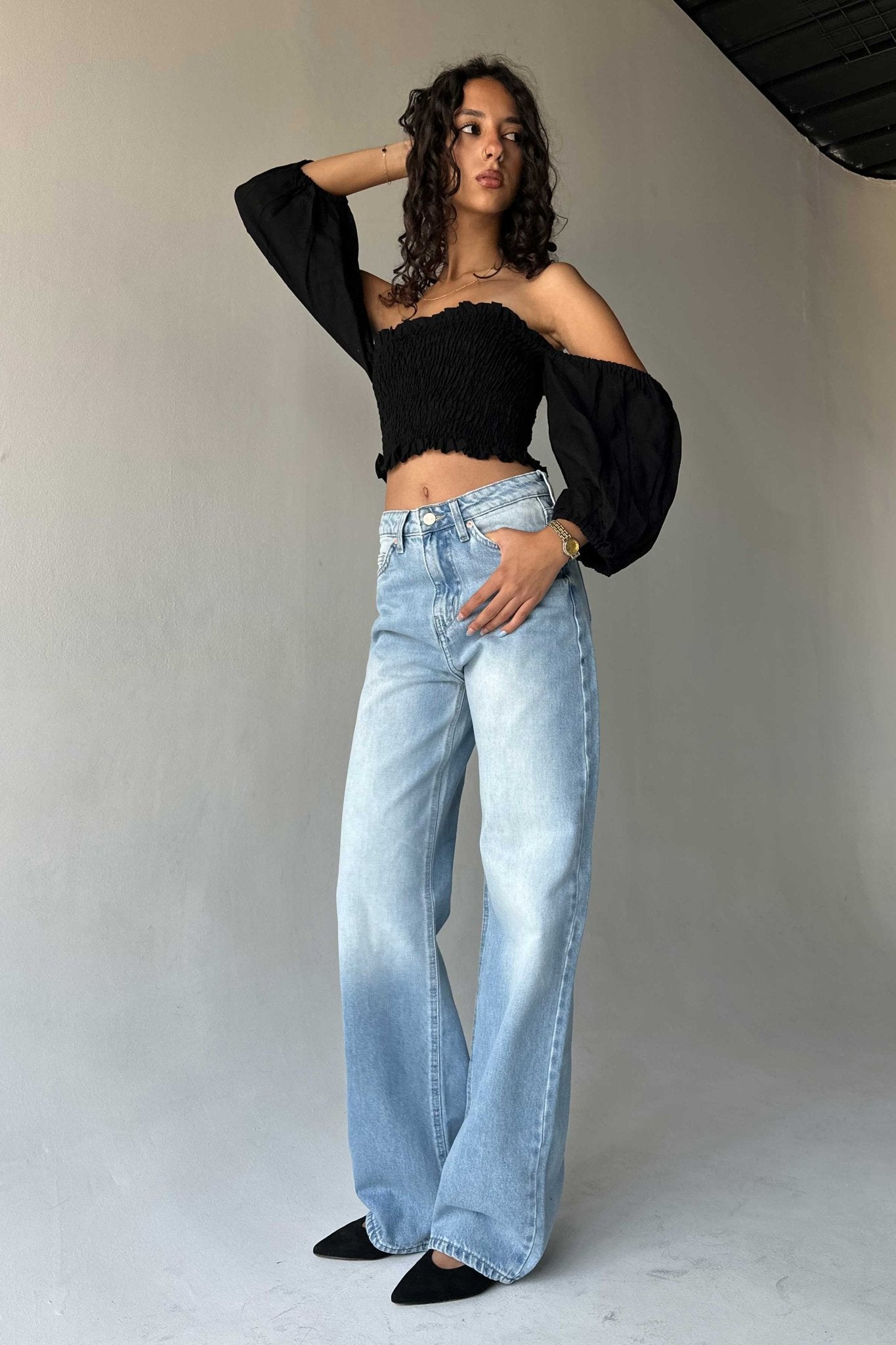 Wide-Leg - High-Waist Light Vintage Blue Jeans wide leg CIZARO - Cizaro Jeans