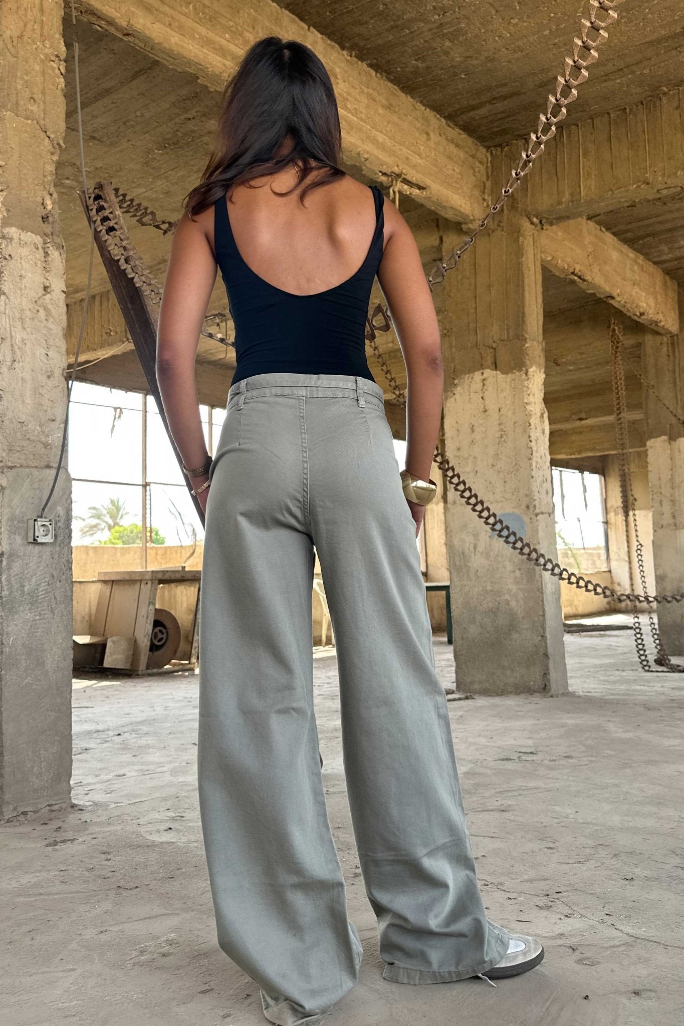 Wide Leg – Mid Rise Olive Jeans Wide-Leg CIZARO - Cizaro Jeans