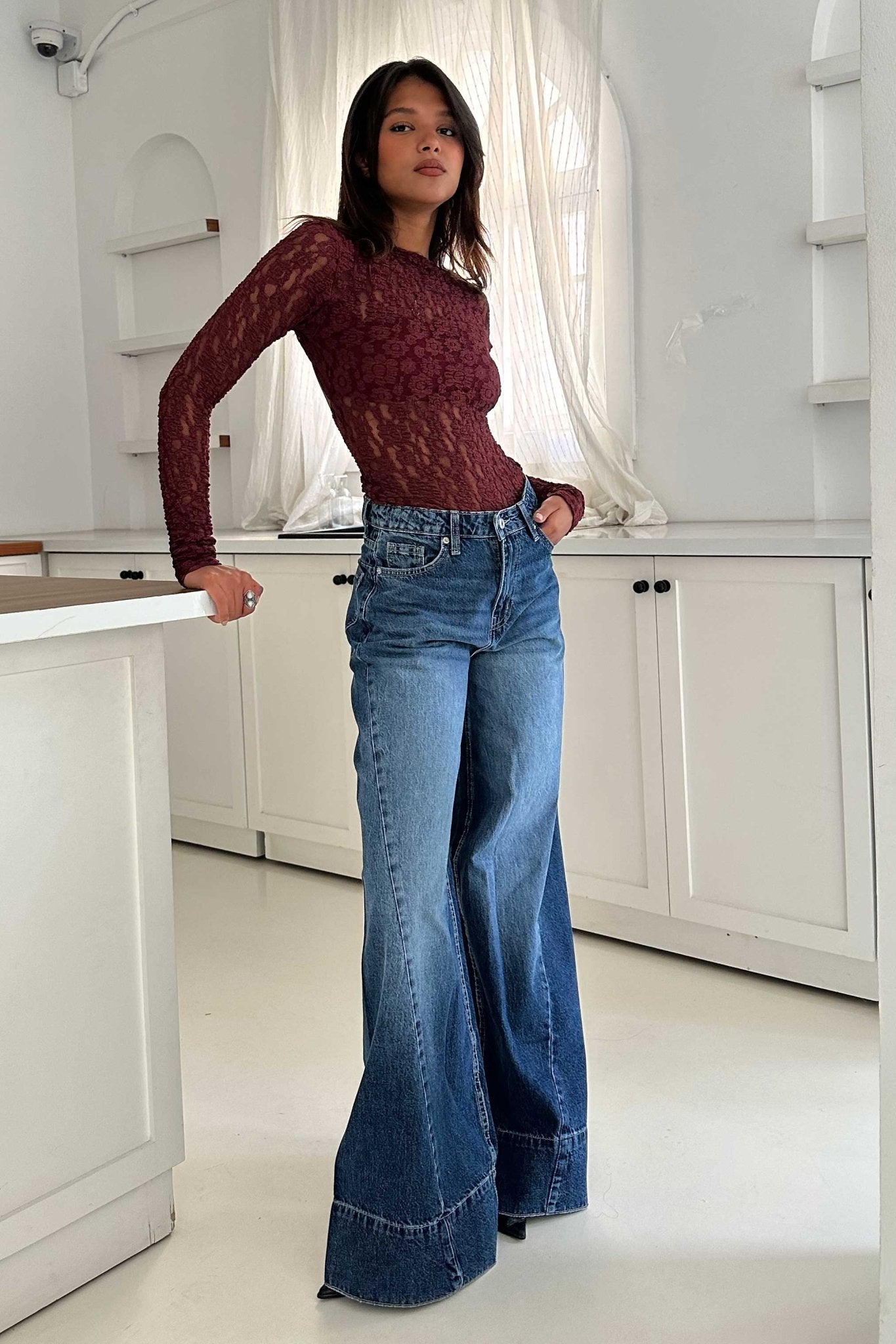Extreme Wide Leg - High Waist Ocean Blue Jeans Wide-Leg CIZARO - Cizaro Jeans