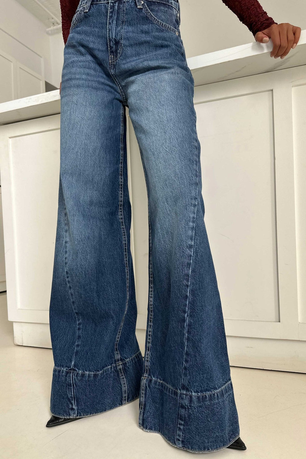 Extreme Wide Leg - High Waist Ocean Blue Jeans Wide-Leg CIZARO - Cizaro Jeans
