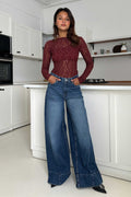 Extreme Wide Leg - High Waist Ocean Blue Jeans Wide-Leg CIZARO - Cizaro Jeans