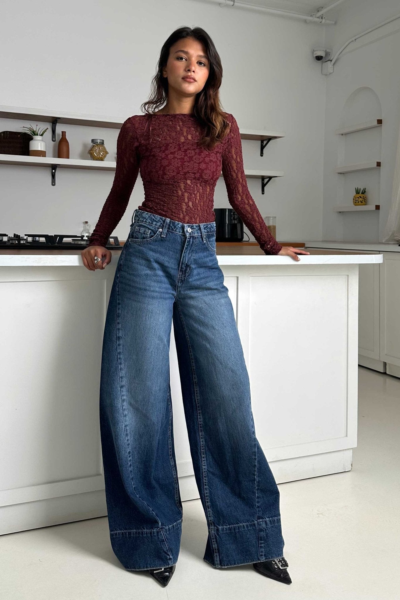 Extreme Wide Leg - High Waist Ocean Blue Jeans Wide-Leg CIZARO - Cizaro Jeans