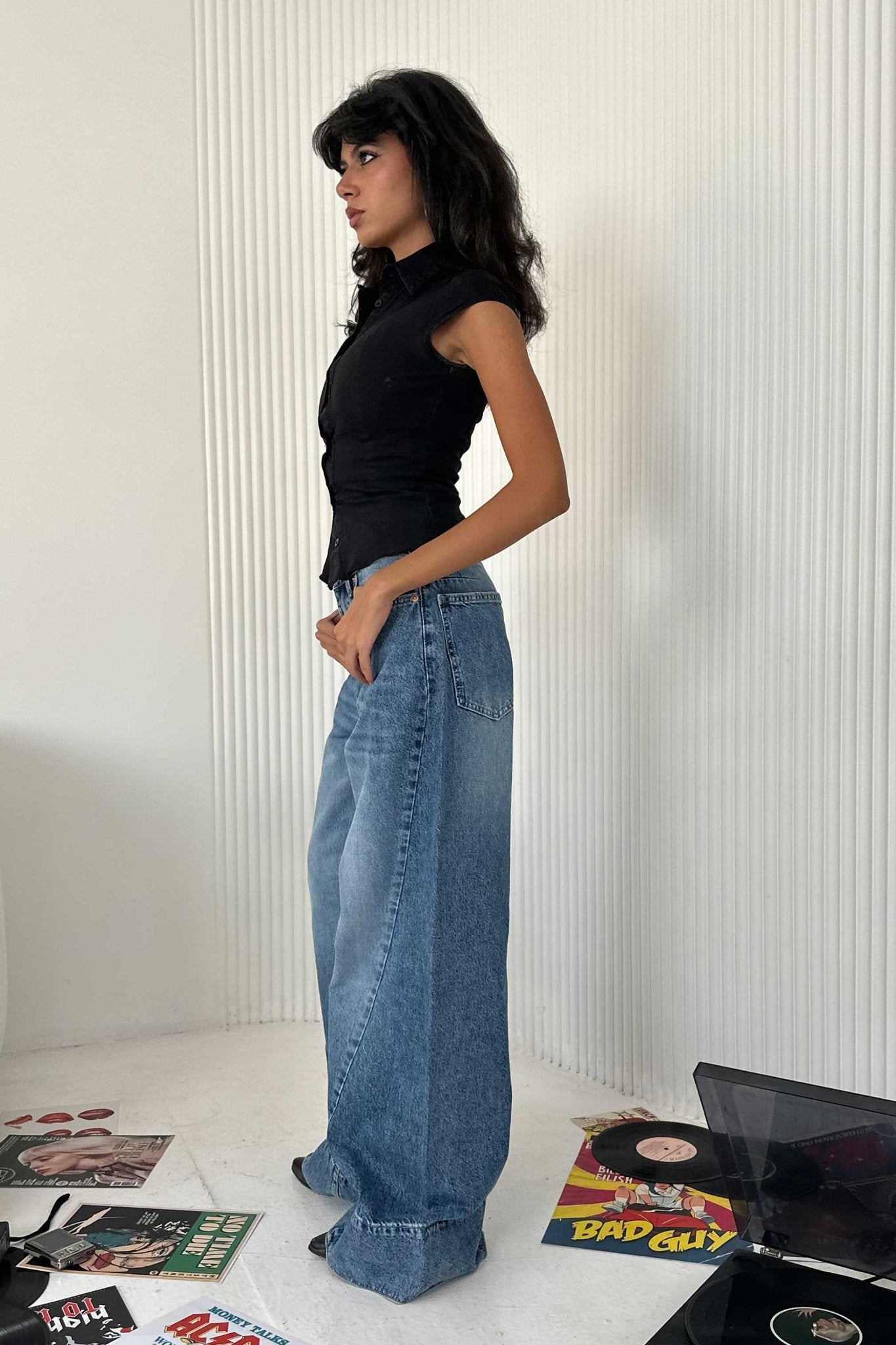 Extreme Wide-Leg - High-Waist Marine Blue Jeans Wide-Leg CIZARO - Cizaro Jeans