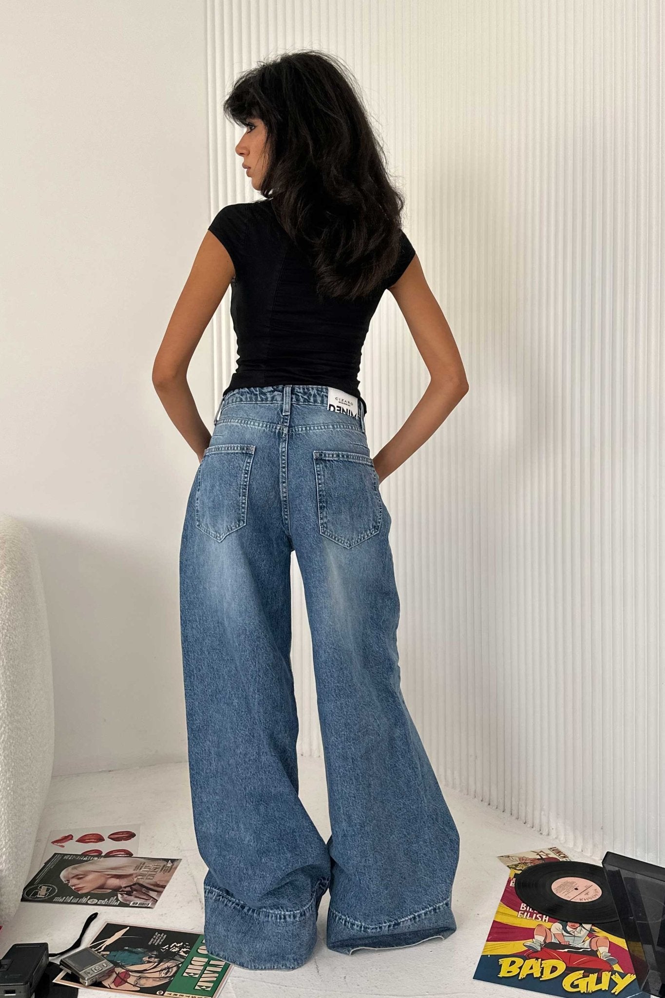 Extreme Wide-Leg - High-Waist Marine Blue Jeans Wide-Leg CIZARO - Cizaro Jeans