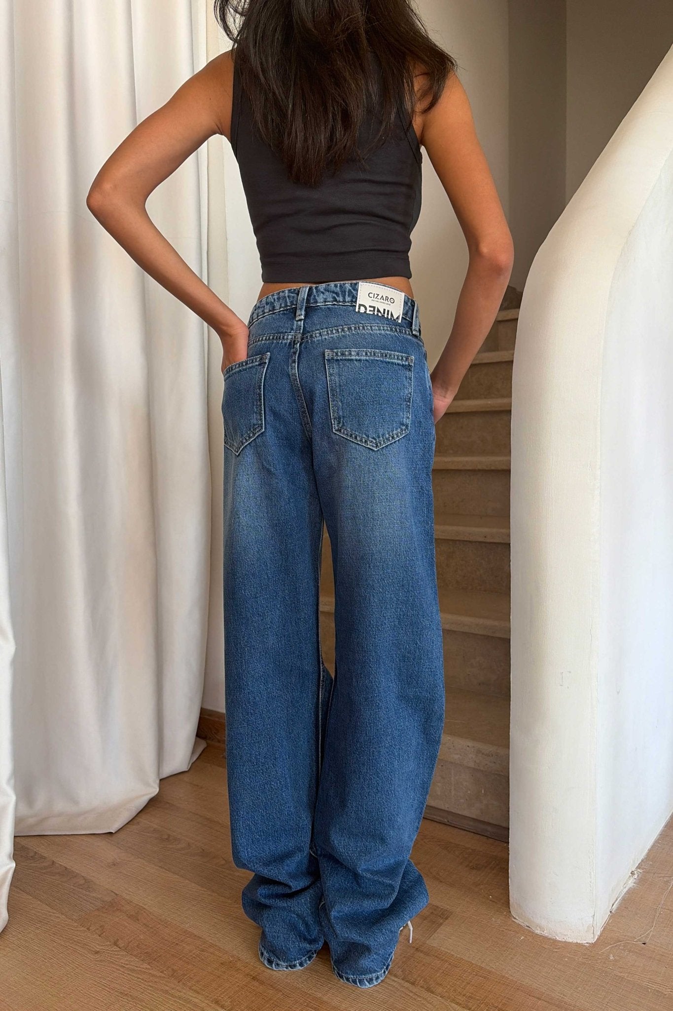 Wide Leg – Mid Rise Mid Blue Jeans Wide-Leg CIZARO - Cizaro Jeans