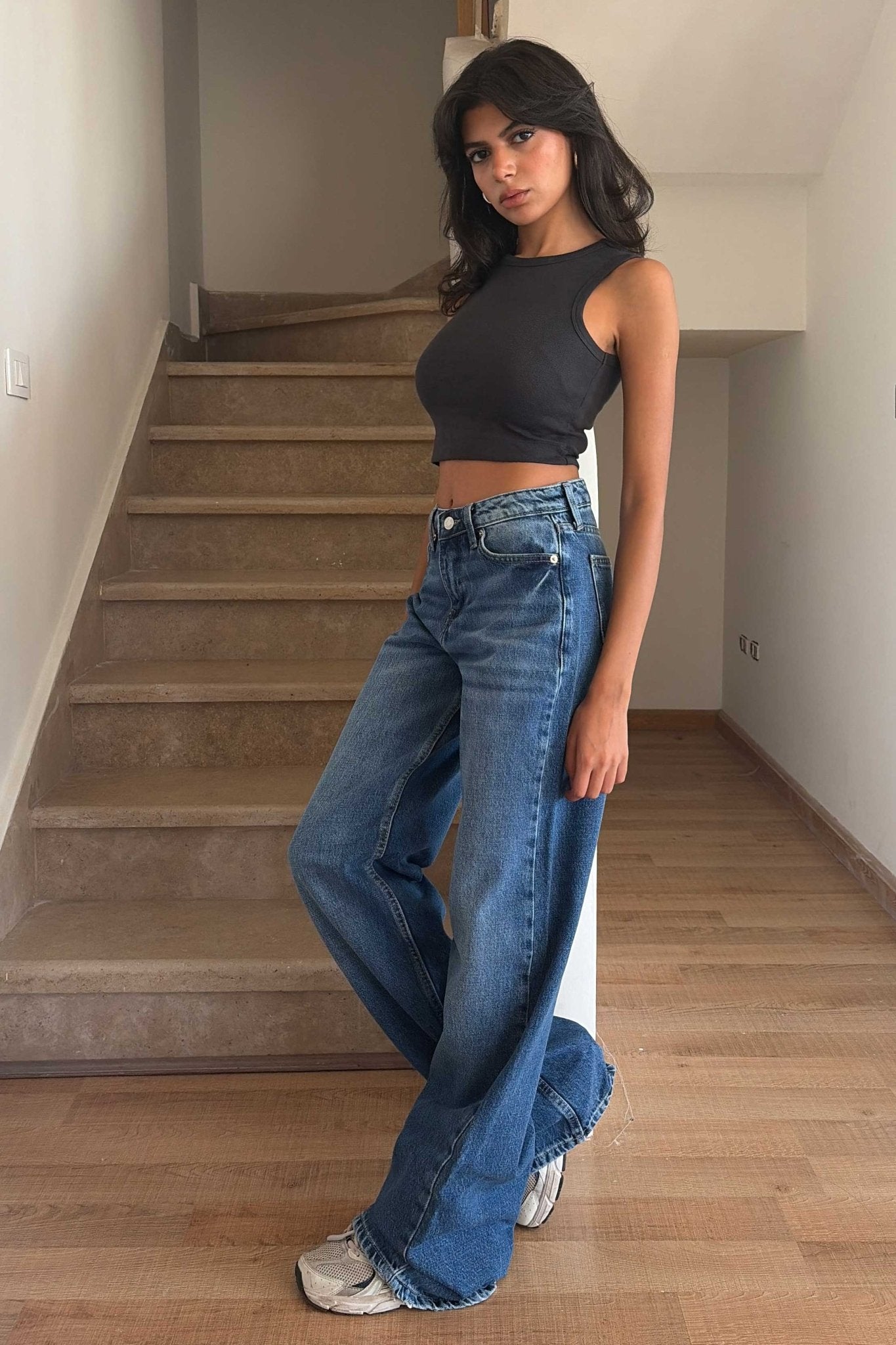 Wide Leg – Mid Rise Mid Blue Jeans Wide-Leg CIZARO - Cizaro Jeans