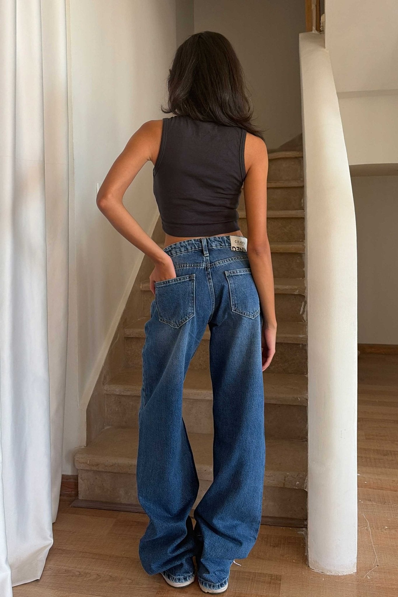 Wide Leg – Mid Rise Mid Blue Jeans Wide-Leg CIZARO - Cizaro Jeans