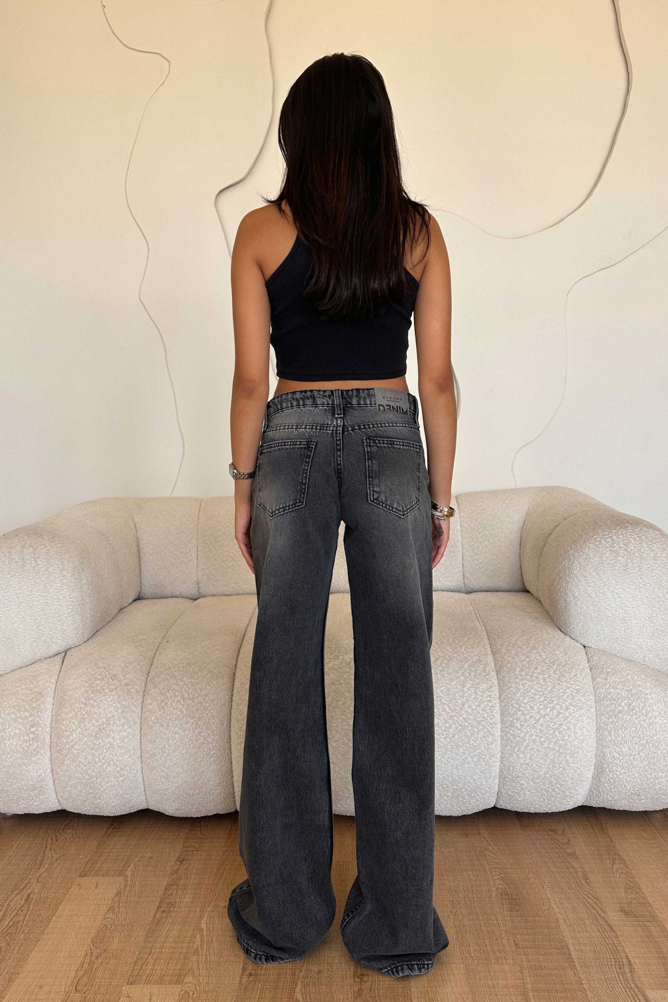 Wide Leg – Low Waist Faded Dark Grey Jeans Wide-Leg CIZARO - Cizaro Jeans