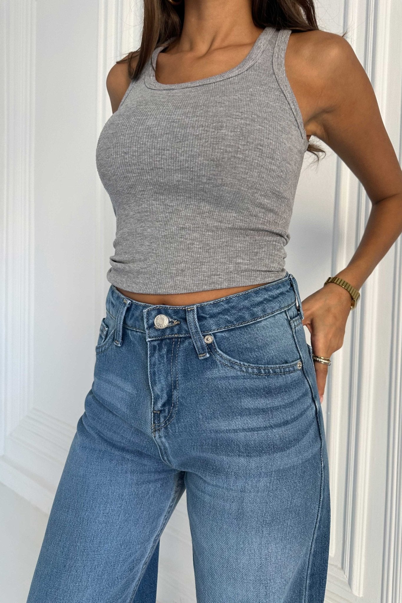 Wide Leg – Low Waist Mid Blue Jeans Wide-Leg CIZARO - Cizaro Jeans