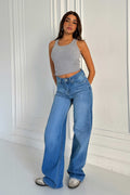 Wide Leg – Low Waist Mid Blue Jeans Wide-Leg CIZARO - Cizaro Jeans