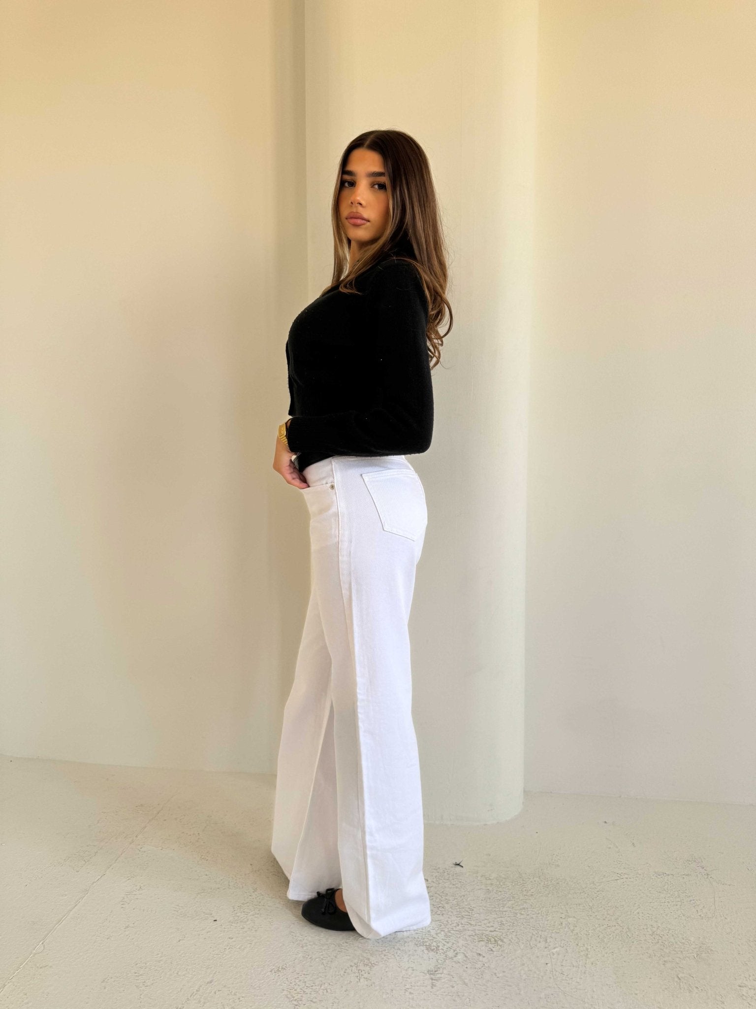 Wide Leg – Low Waist White Jeans Wide-Leg CIZARO - Cizaro Jeans