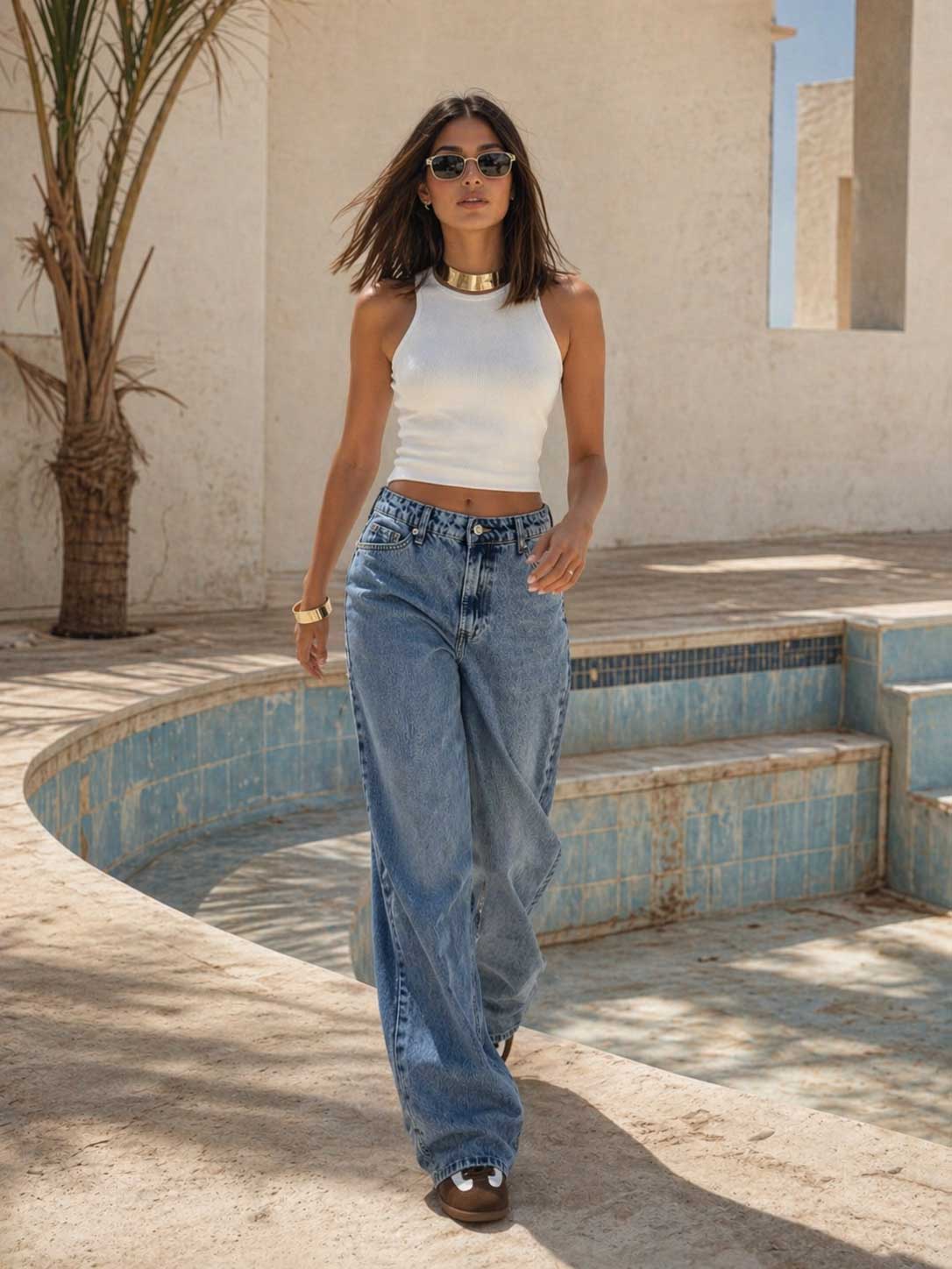 Wide-Leg – High-Waist Ice Acid Blue Jeans Wide Leg CIZARO - Cizaro Jeans