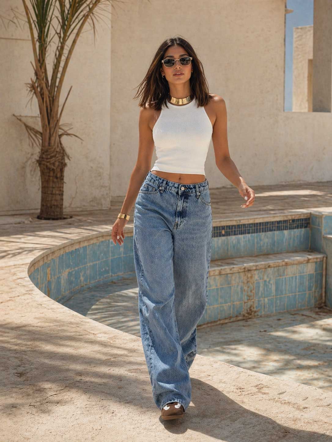 Wide-Leg – High-Waist Ice Acid Blue Jeans Wide Leg CIZARO - Cizaro Jeans