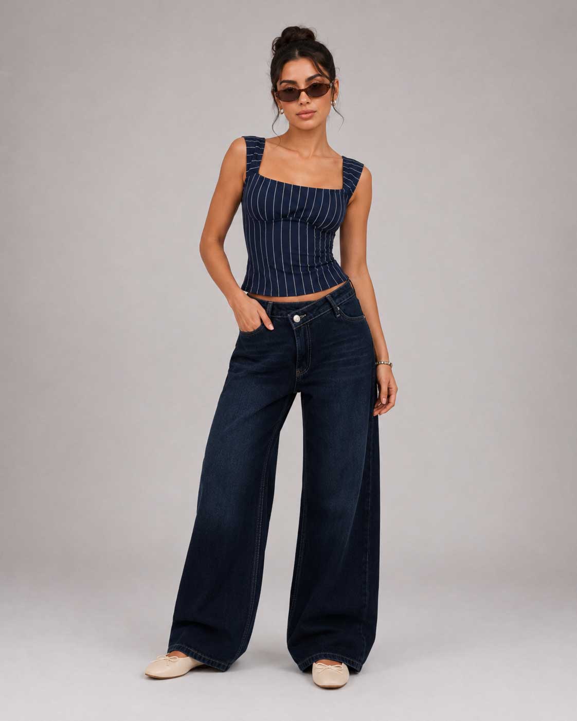 Crossover Wide Leg – High Waist Deep Ocean Blue Jeans Wide-leg CIZARO - Cizaro Jeans