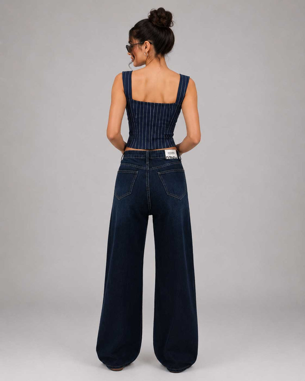 Crossover Wide Leg – High Waist Deep Ocean Blue Jeans Wide-leg CIZARO - Cizaro Jeans