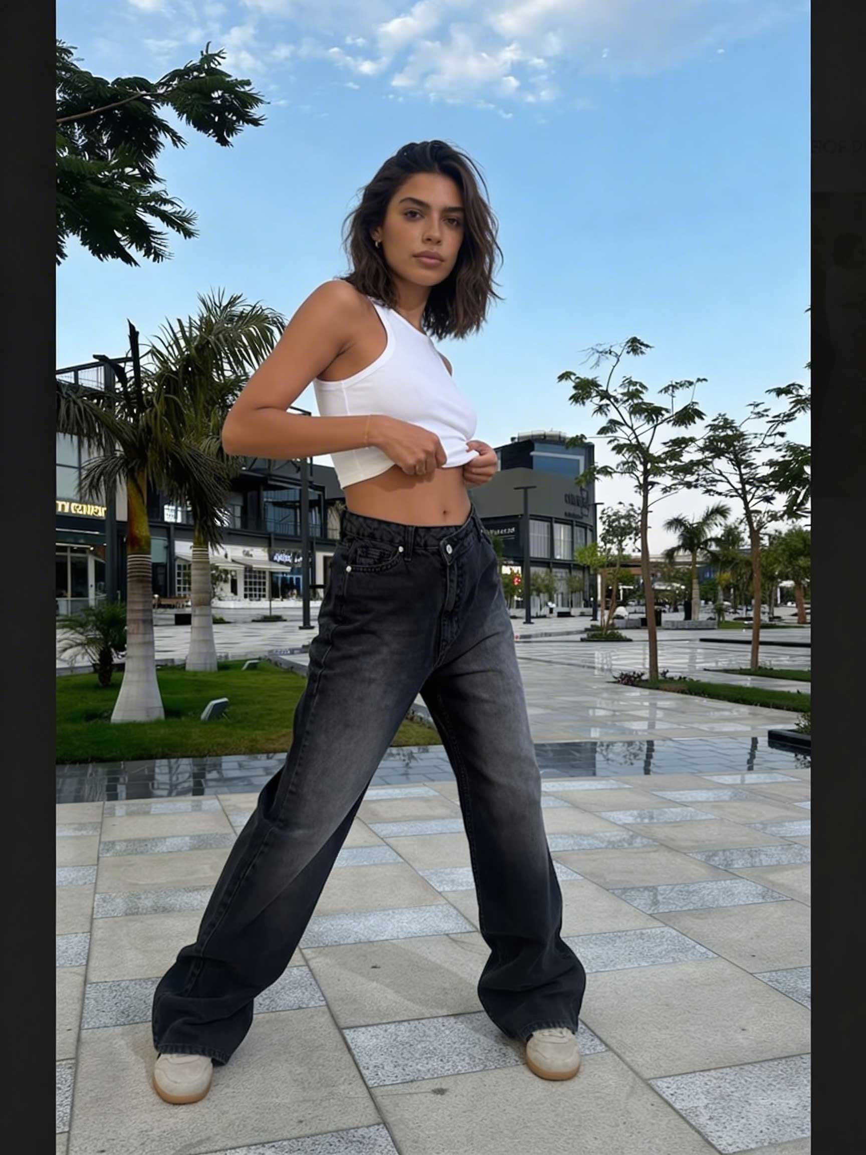 Crossover Wide-Leg – High-Waist Washed Black Jeans Wide Leg CIZARO - Cizaro Jeans