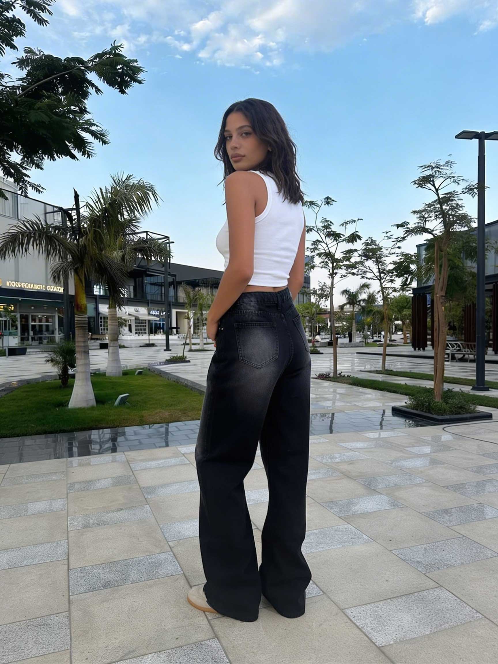 Crossover Wide-Leg – High-Waist Washed Black Jeans Wide Leg CIZARO - Cizaro Jeans