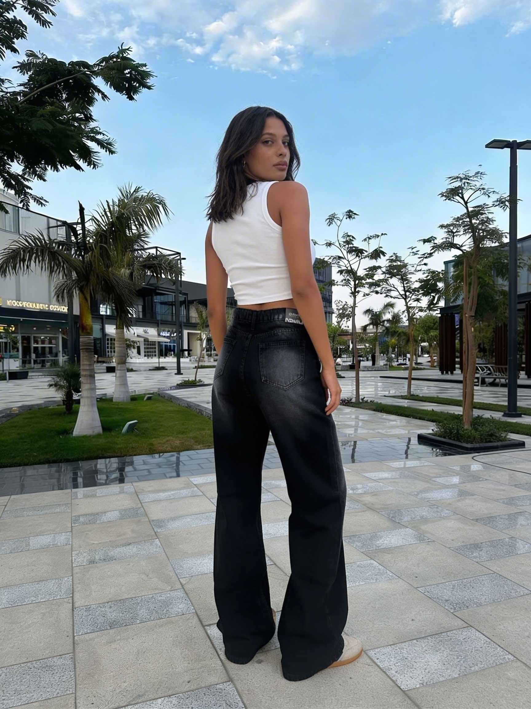 Crossover Wide-Leg – High-Waist Washed Black Jeans Wide Leg CIZARO - Cizaro Jeans