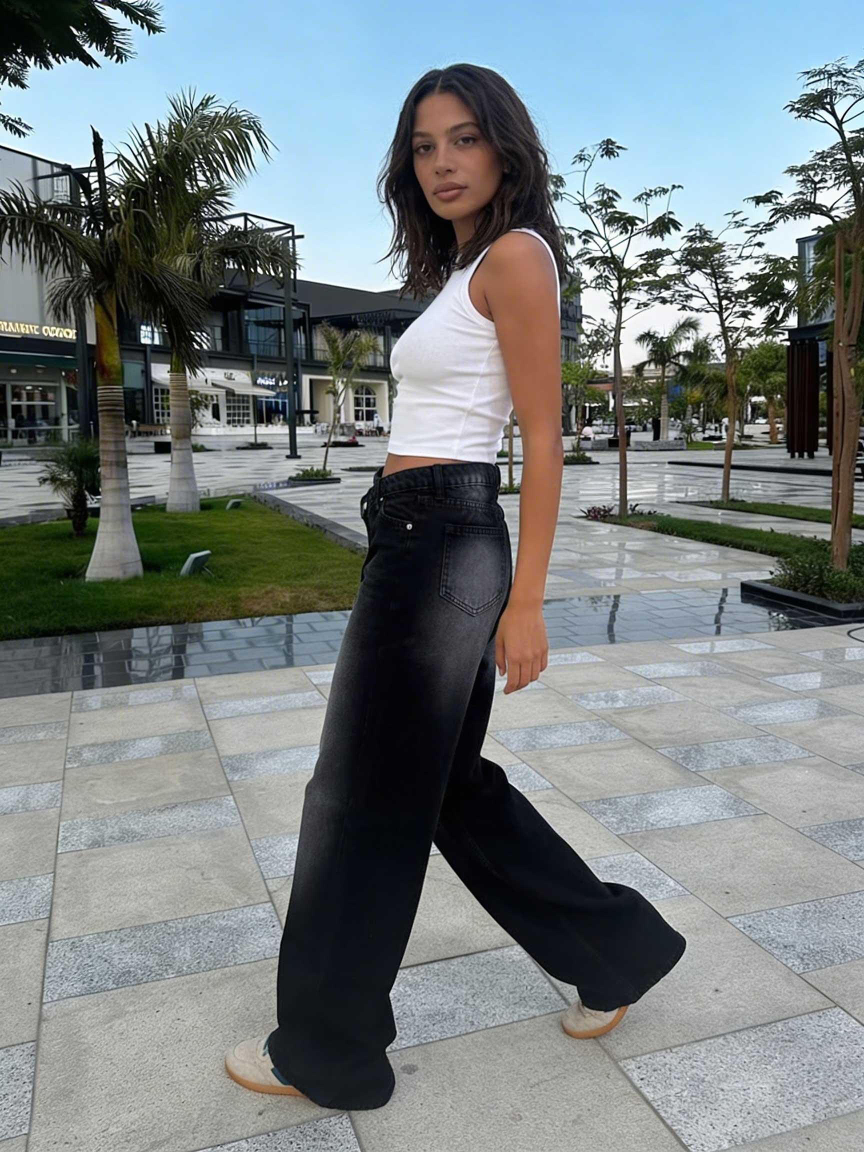 Crossover Wide-Leg – High-Waist Washed Black Jeans Wide Leg CIZARO - Cizaro Jeans