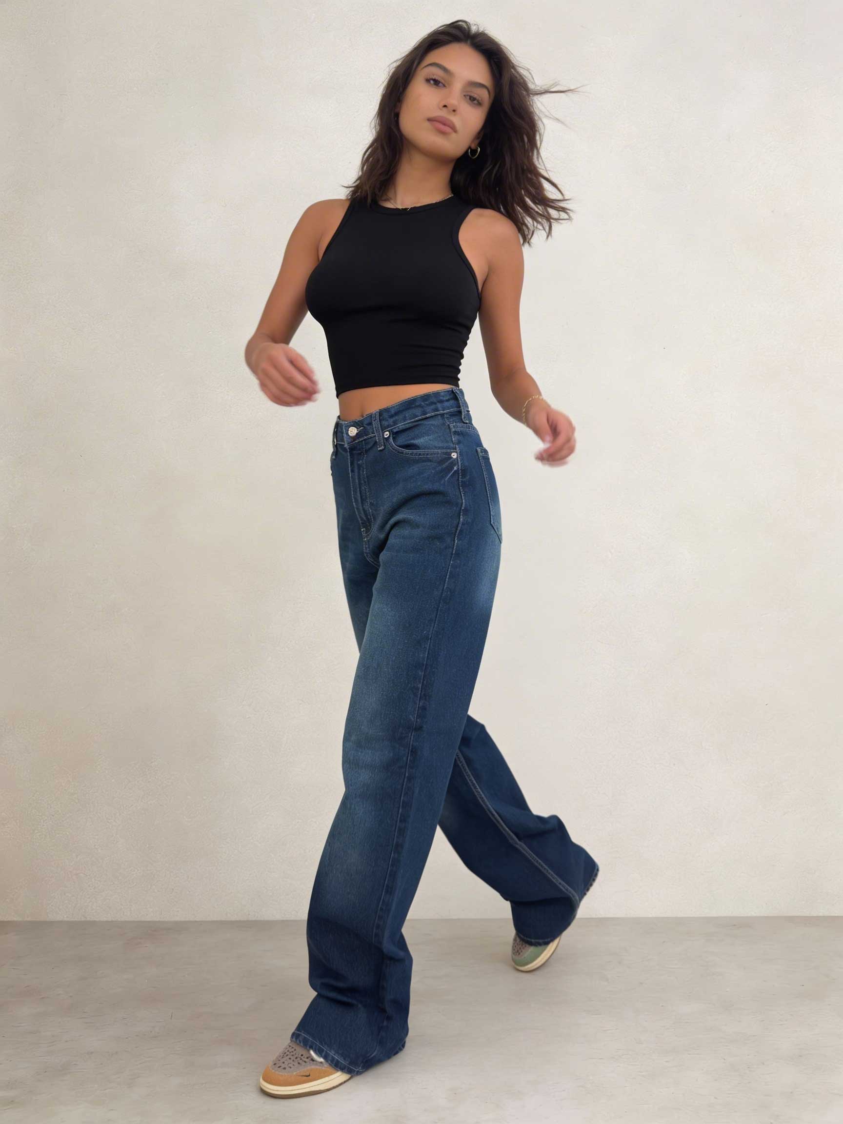 Ultra Comfort Wide leg High waist Deep ocean blue jeans Wide Leg CIZARO - Cizaro Jeans